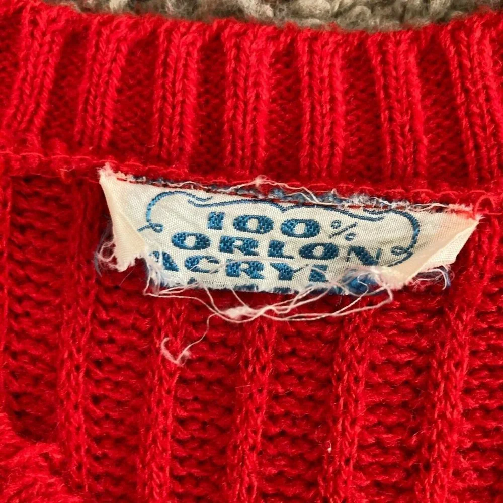 VTG Knit Sweater Vest Womens Size XS Red Ribbed Cable Knit 100% Acrylic Layering - Picture 3 of 4